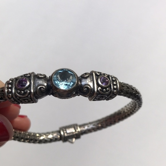 KC Indo 925 Sterling Silver Blue Topaz Amethyst Wheat Bracelet 8" - Picture 15 of 16